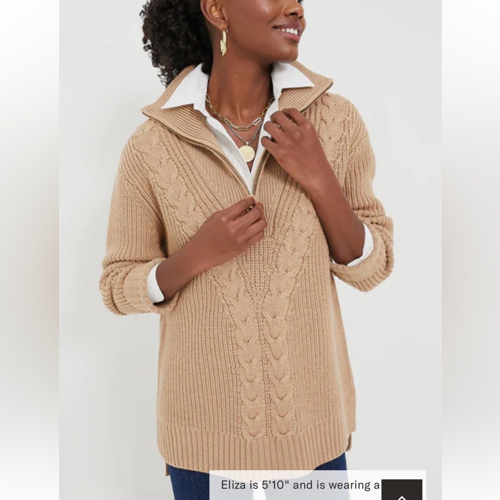 Tuckernuck Camel Estella Quarter Zip Cable Knit Turtleneck Sweater